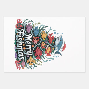 Funny Fishing Christmas Tree Fish Fisher Lover  Wrapping Paper Sheet