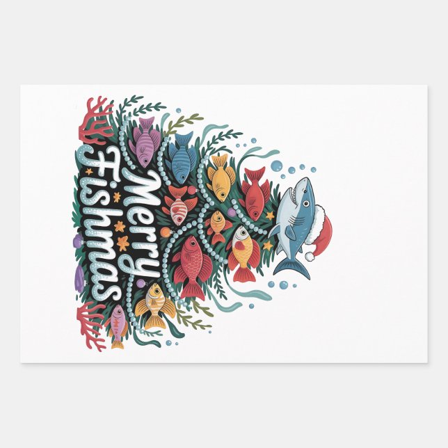 Funny Fishing Christmas Tree Fish Fisher Lover  Wrapping Paper Sheet (Front)