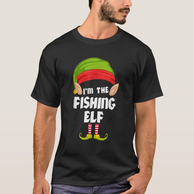 Funny Fishing Elf Matching Family Group PJ Christm T-Shirt (Front)