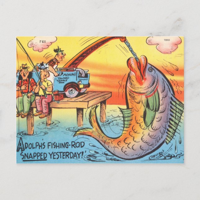 Funny Fishing Fish Postcard Fisherman Cartoon (Front)