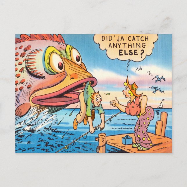 Funny Fishing Fisherman Postcard  Fish Cartoon (Front)