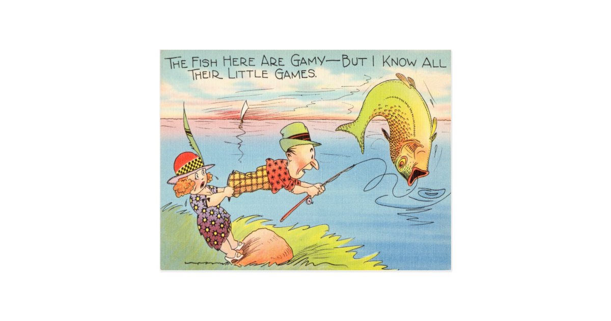 Funny Fishing Fisherman Postcard Fish Cartoon | Zazzle.co.uk