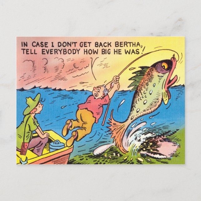Funny Fishing Fisherman Postcard  Fish Cartoon (Front)