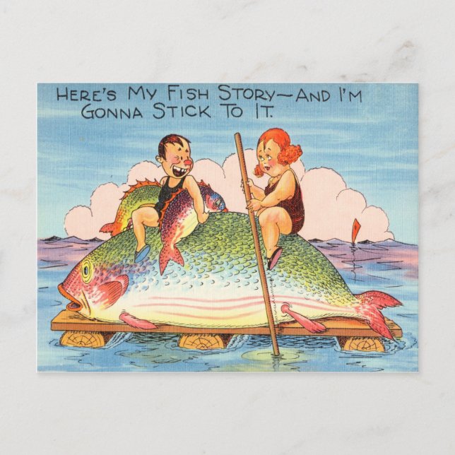 Funny Fishing Fisherman Postcard  Fish Cartoon (Front)