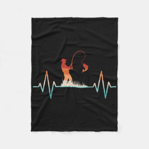 Funny Fishing Heartbeat Retro Fish Fisherman  Fleece Blanket
