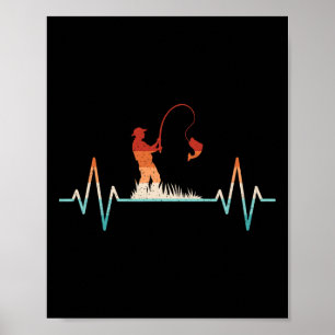 Funny Fishing Heartbeat Retro Fish Fisherman  Poster
