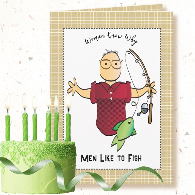 Funny Fishing Male Cartoon Birthday Card (Creator Uploaded)