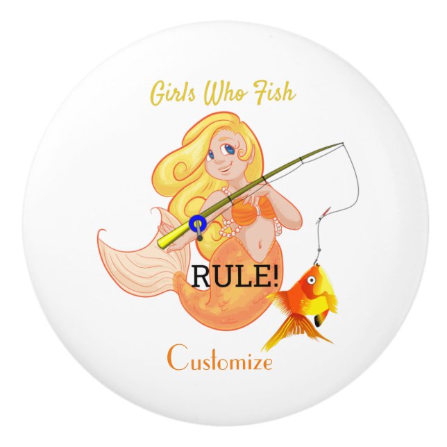 Funny Fishing Mermaid Girl Thunder_Cove Ceramic Knob (Front)