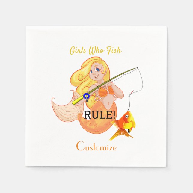 Funny Fishing Mermaid Girl Thunder_Cove   Napkin (Front)