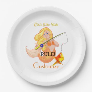 Funny Fishing Mermaid Girl Thunder_Cove Paper Plate