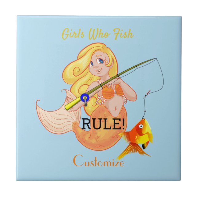 Funny Fishing Mermaid Girl Thunder_Cove  Tile (Front)