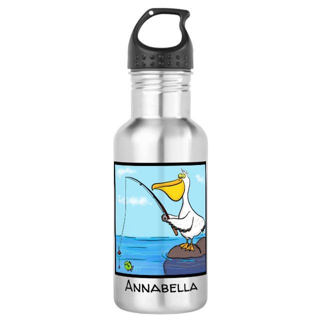 Funny fishing pelican cartoon 532 ml water bottle (Front)