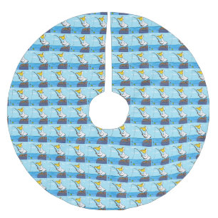 Funny fishing pelican cartoon brushed polyester tree skirt