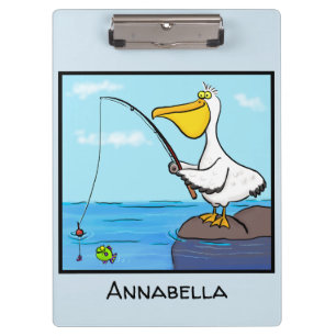 Funny fishing pelican cartoon clipboard