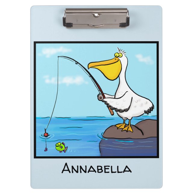 Funny fishing pelican cartoon clipboard (Front)