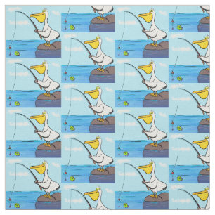 Funny fishing pelican cartoon fabric