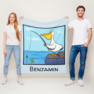 Funny fishing pelican cartoon fleece blanket