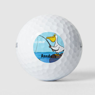 Funny fishing pelican cartoon golf balls