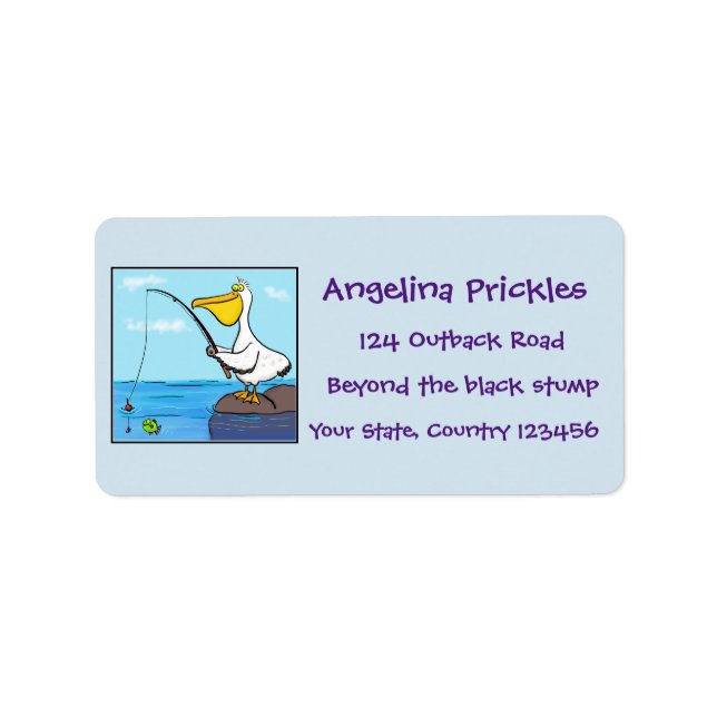 Funny fishing pelican cartoon label (Front)