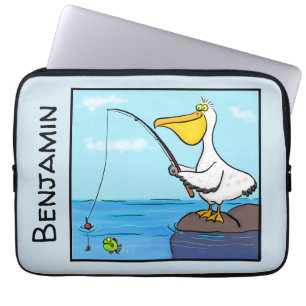 Funny fishing pelican cartoon laptop sleeve