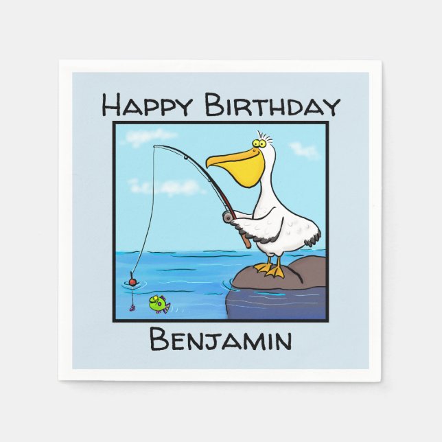 Funny fishing pelican cartoon napkin (Front)