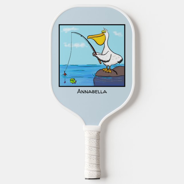 Funny fishing pelican cartoon pickleball paddle (Front)