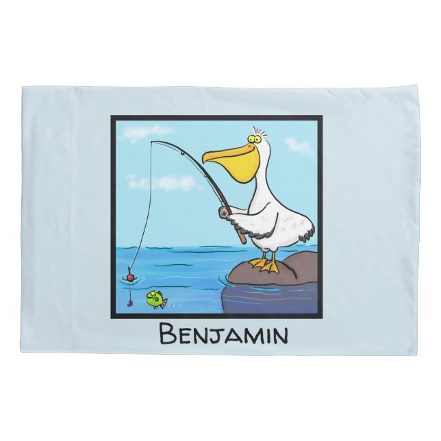 Funny fishing pelican cartoon pillowcase (Back)