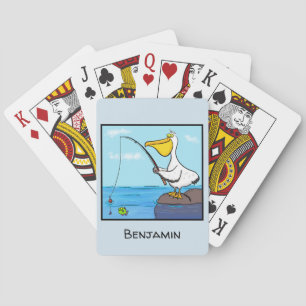 Funny fishing pelican cartoon playing cards