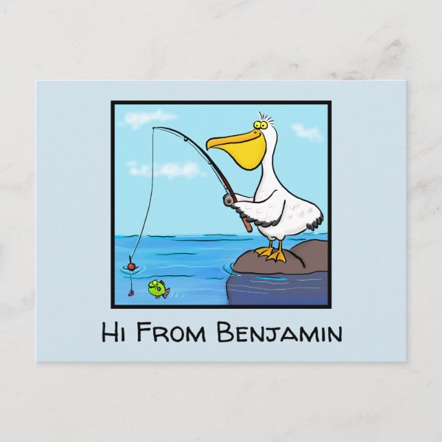 Funny fishing pelican cartoon postcard (Front)