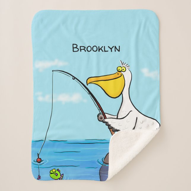 Funny fishing pelican cartoon  sherpa blanket (Front)