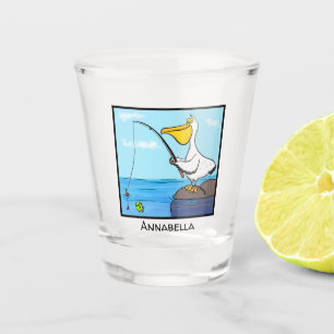 Funny fishing pelican cartoon  shot glass