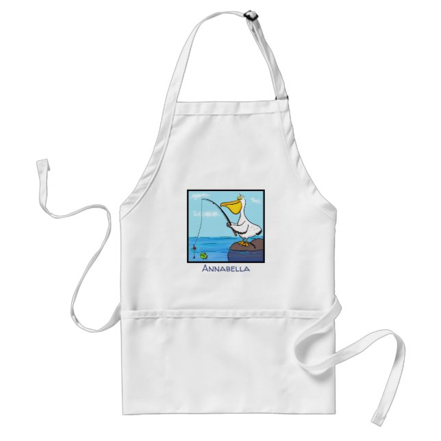 Funny fishing pelican cartoon standard apron (Front)