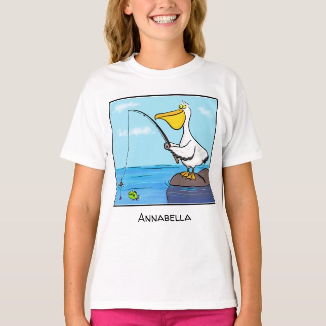 Funny fishing pelican cartoon T-Shirt (Front)