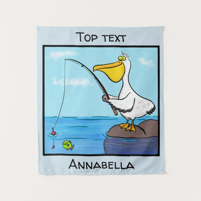 Funny fishing pelican cartoon tapestry (Front)