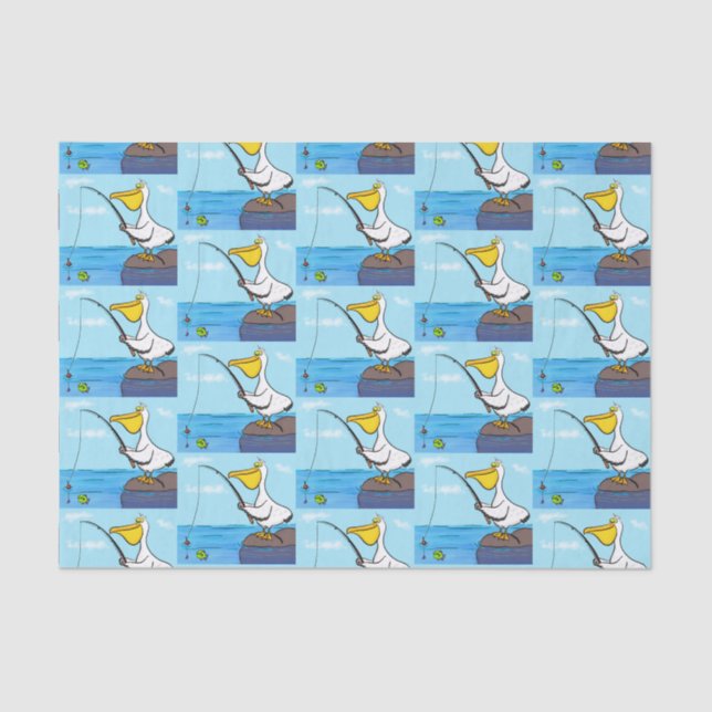 Funny fishing pelican cartoon tissue paper (Front)