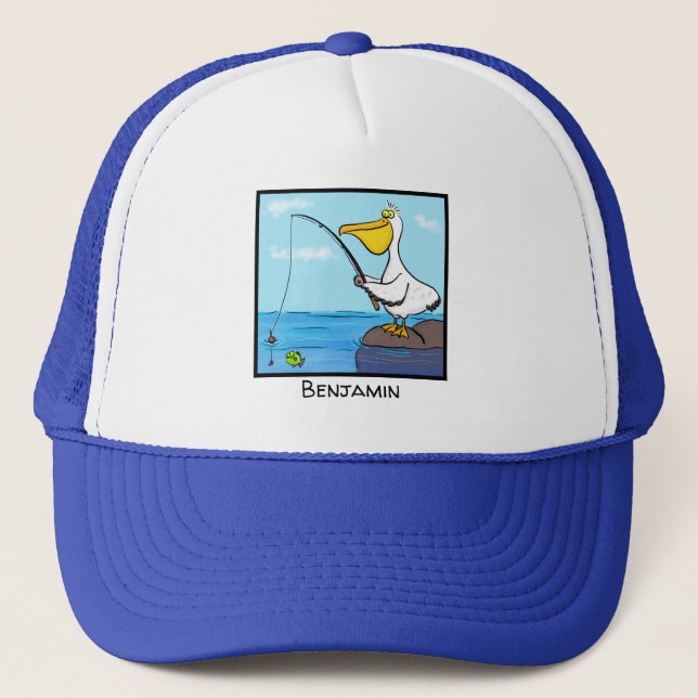Funny fishing pelican cartoon trucker hat (Front)