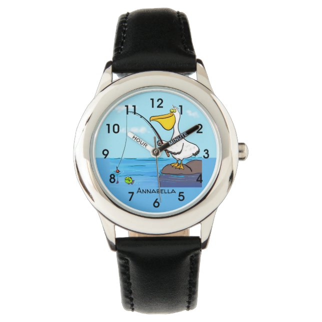 Funny fishing pelican cartoon watch (Front)