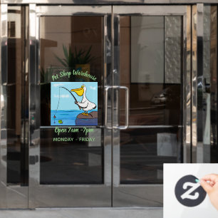 Funny fishing pelican cartoon window cling
