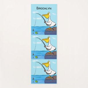 Funny fishing pelican cartoon yoga mat