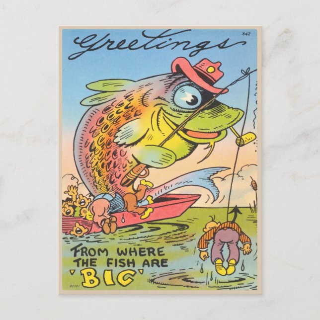 Funny Fishing Postcard Fisherman Fish Cartoon (Front)