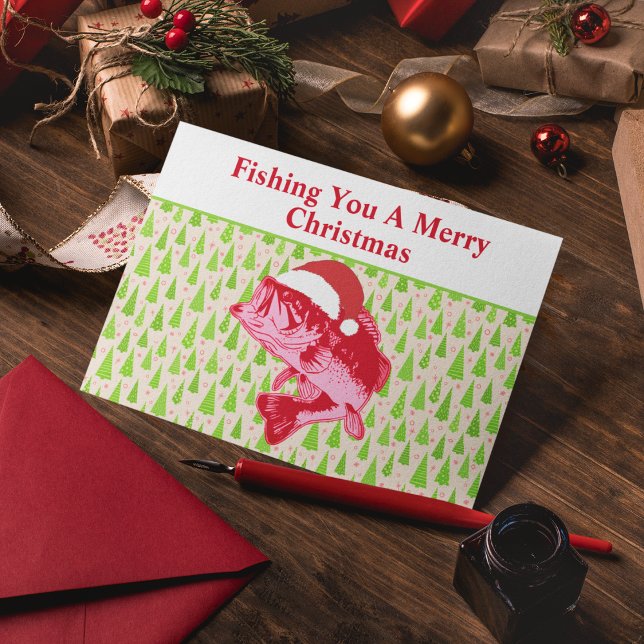 Funny Fishing Pun Christmas Festive Custom Bass Holiday Card (Creator Uploaded)