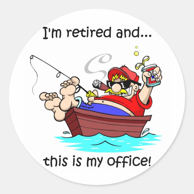 Funny fishing retirement classic round sticker (Front)