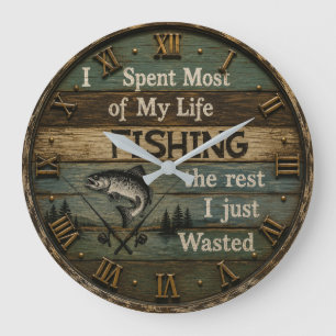 Funny Fishing Rustic Fisherman Cabin Large Clock