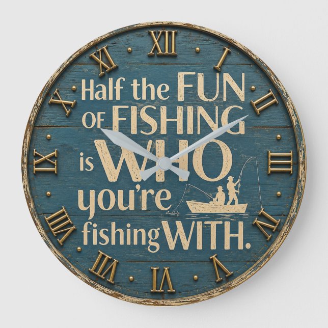 Funny Fishing  Rustic Fisherman Decor Cabin Gift Large Clock (Front)