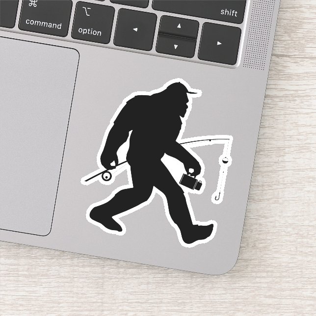 Funny Fishing Sasquatch Sticker Decal (Detail)