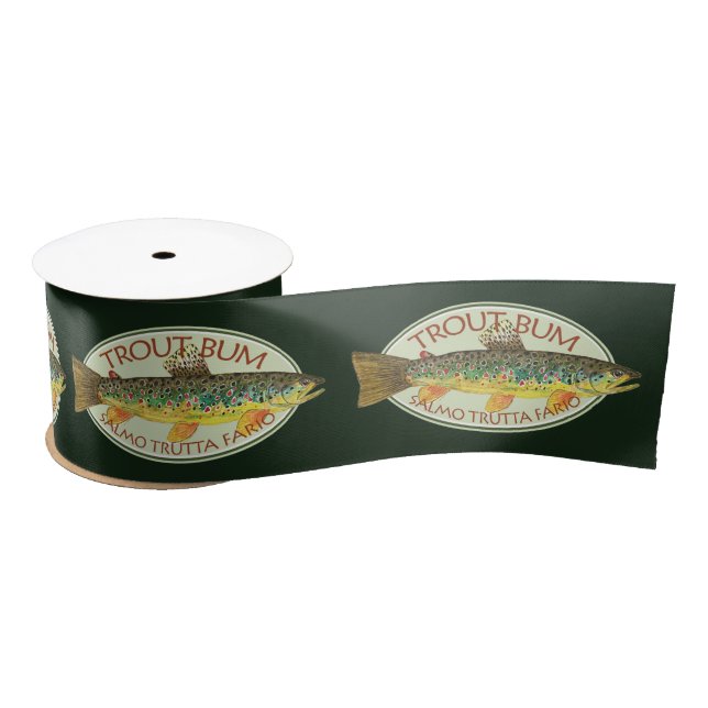 Funny Fishing TROUT BUM Satin Ribbon (Spool)