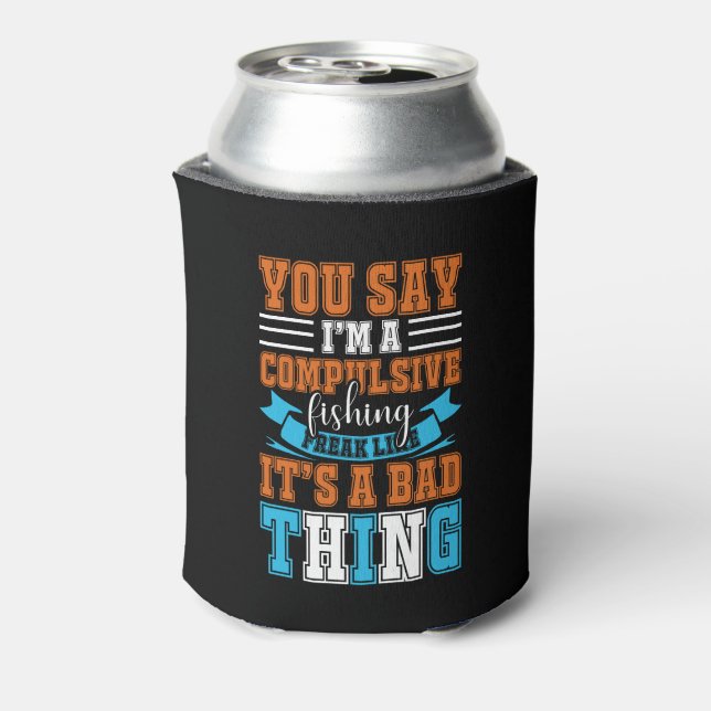 Funny Fishing word art  Can Cooler (Can Back)