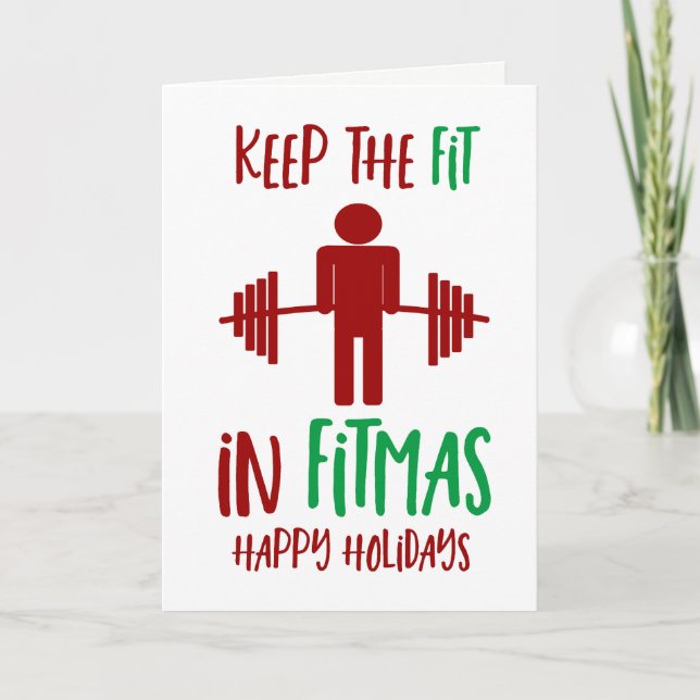 Funny Fitmas Merry Christmas Fitness Pun Holiday Card (Front)