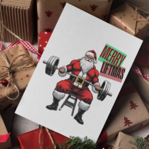 Funny Fitness Christmas Liftmas Barbell Santa Thank You Card