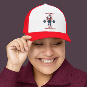 Funny Fitness Christmas Liftmas Barbell Santa Trucker Hat